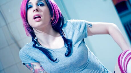 Curious american milf Joanna Angel in hot panties exposes hairy pussy 